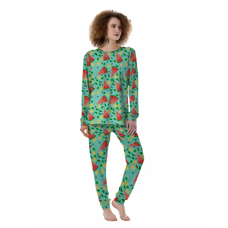 Watermelon Lime Green Print Pattern Women's Pajamas