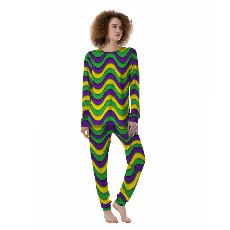 Wave Mardi Gras Print Pattern Women's Pajamas