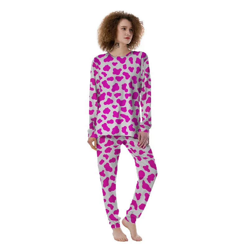 White Cow And Hot Pink Print Women's Pajamas