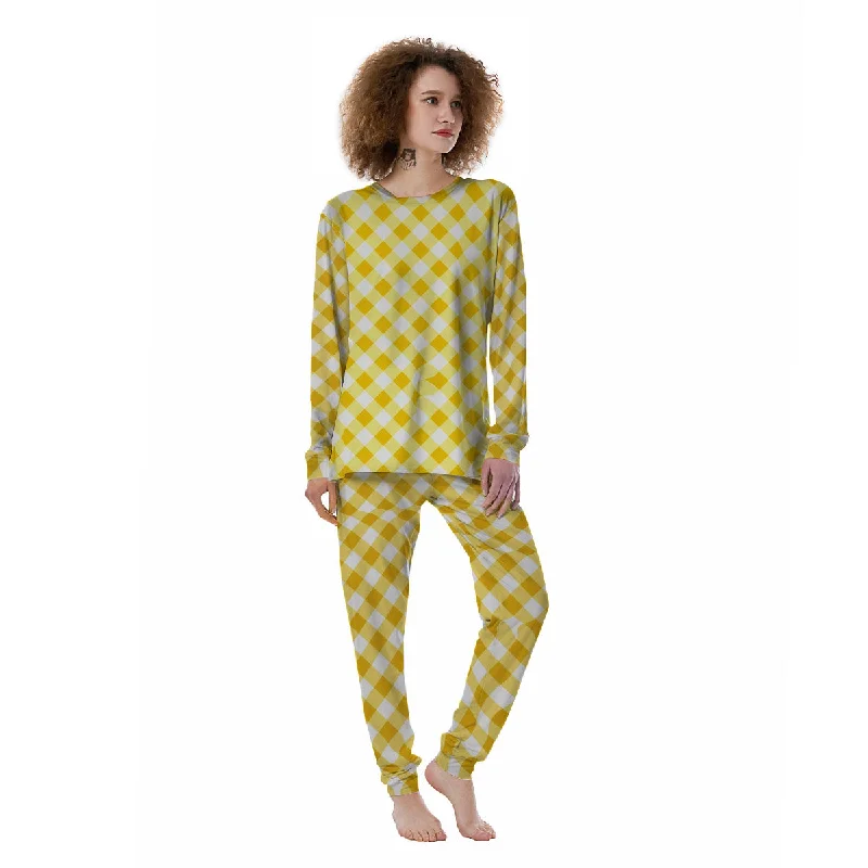 White Gingham And Yellow Honey Print Women's Pajamas