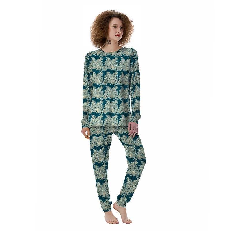 White Tiger Japanese Print Pattern Women's Pajamas