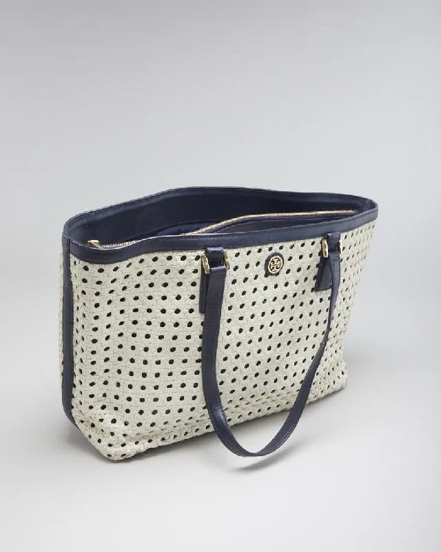 Women's Cream Tory Burch Robinson Weave Tote Bag