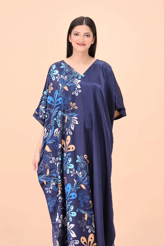 Side Floral Mosaic Silky Kaftan Dress