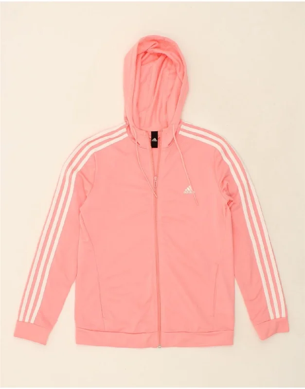 ADIDAS Womens Zip Hoodie Sweater UK 14 Medium Pink Polyester