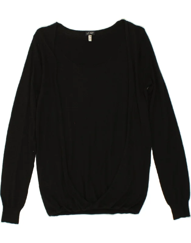 ARMANI JEANS Womens Boat Neck Jumper Sweater UK 18 XL Black Silk Trendy oversized sweaters