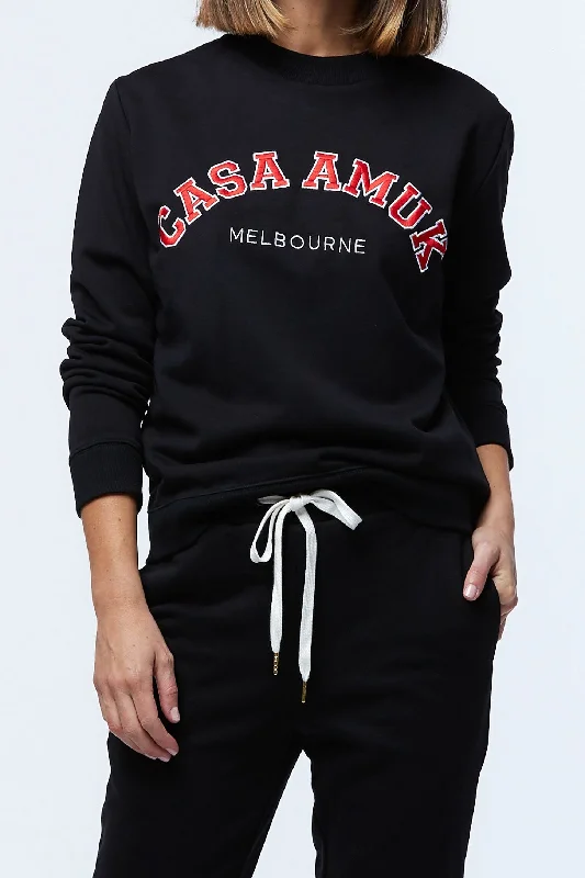 Casa Amuk WOMENS VARSITY SWEATER - BLACK/CHILLI