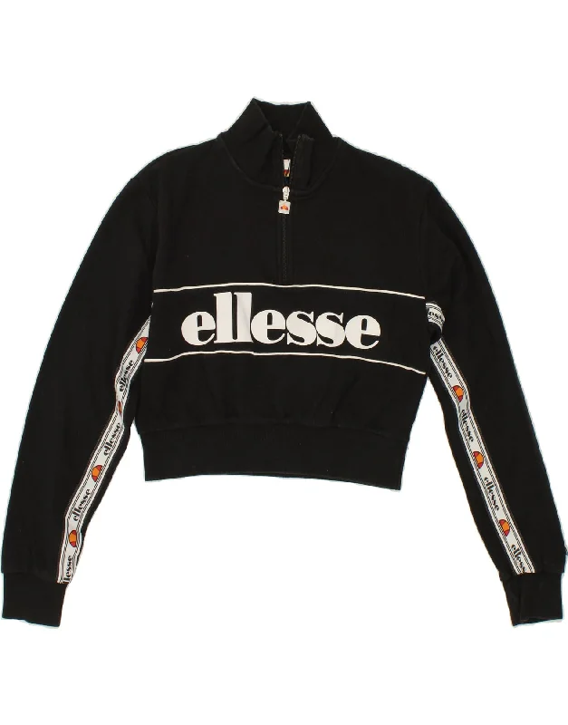 ELLESSE Womens Graphic Zip Neck Sweatshirt Jumper UK 10 Small Black