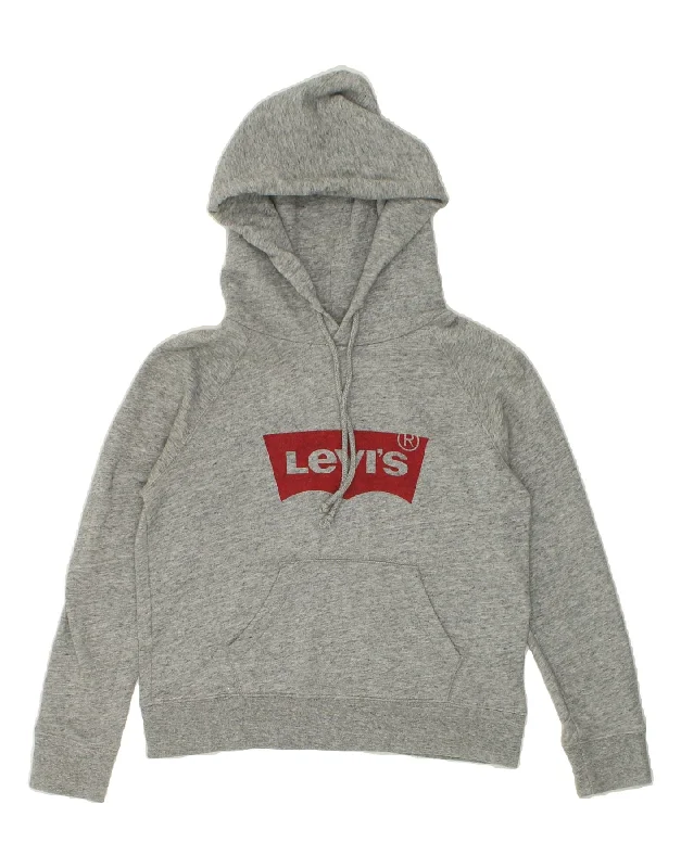 LEVI'S Womens Oversized Graphic Hoodie Jumper UK 10 Small Grey Cotton