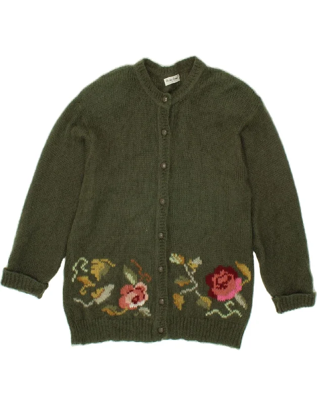 LUISA LORENZI Womens Cardigan Sweater UK 14 Medium Green Floral Mohair