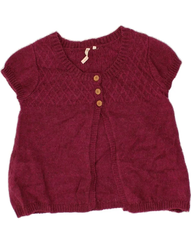 WHITE STUFF Womens Short Sleeve Cardigan Sweater UK 12 Medium Burgundy