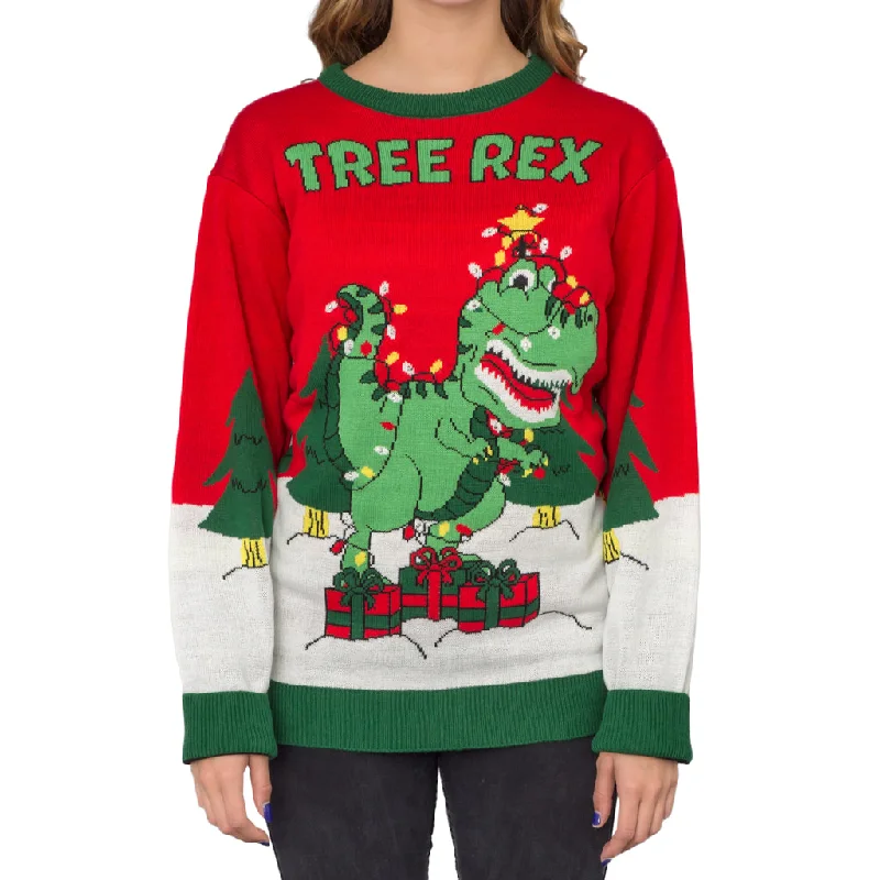 Women's Tree Rex Light Up T-Rex Ugly Christmas Sweater