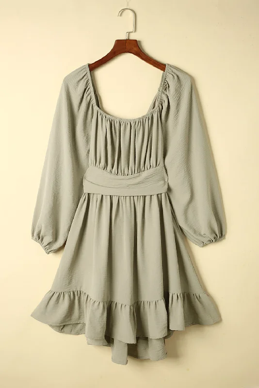 Entering My Soft Girl Era Cutout Smocked Square Neck Ruffle Hem Dress