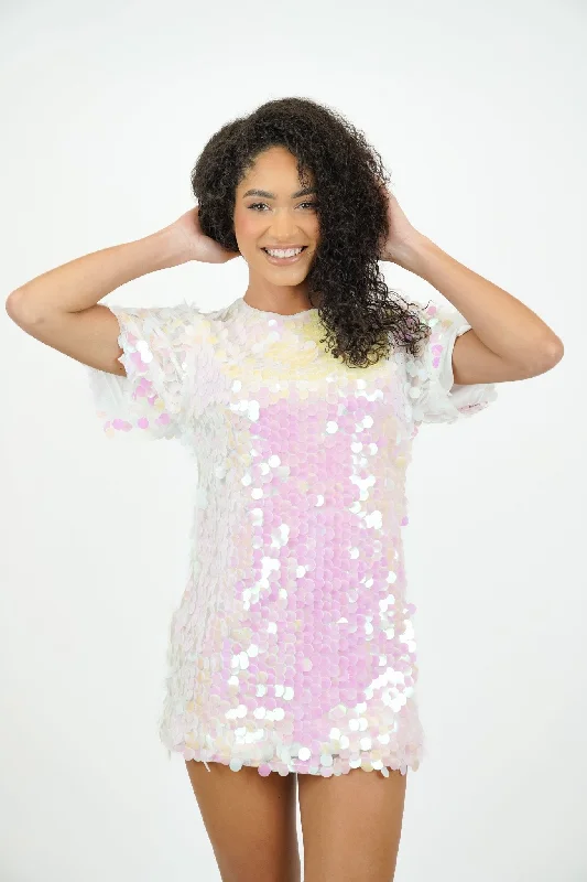 Kimber Tunic Sequin White Dress. Chic & Glamorous