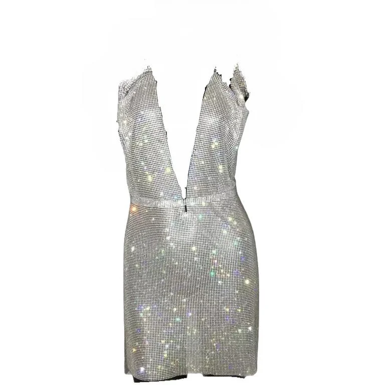 KOKO Silver Crystal Diamante Mini Dress