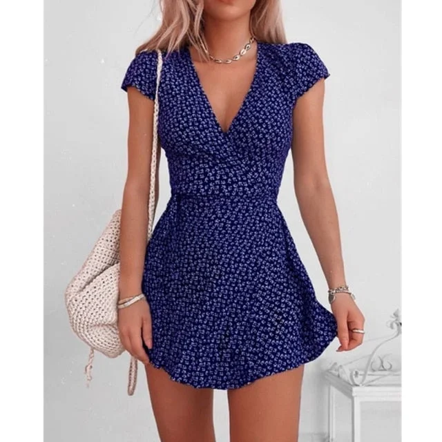 Short Sleeve Sexy V-neck Dresses