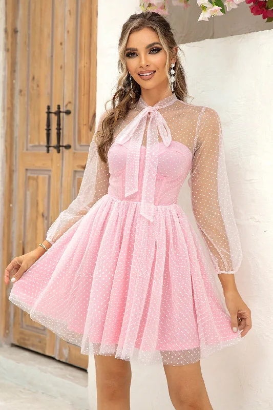 Just Like Barbie Tie Neck Open Back Mesh Dress