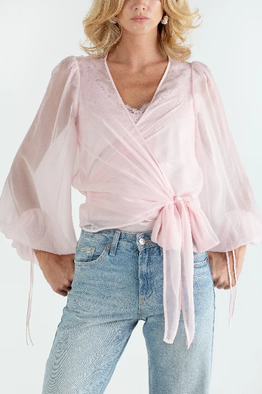 "The Jenny" - Sheer Wrap Blouse (Pink)