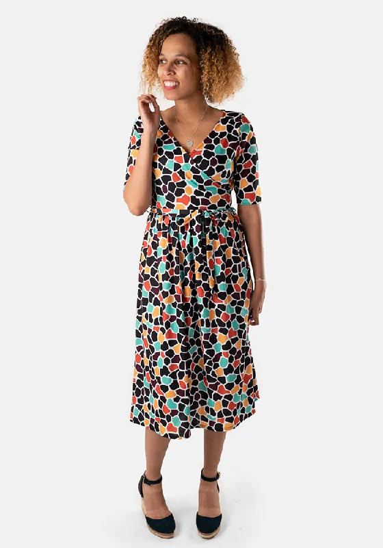 Ingrid Abstract Giraffe Print Midi Dress