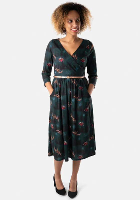 Nicholas Santas Sleigh Print Midi Dress