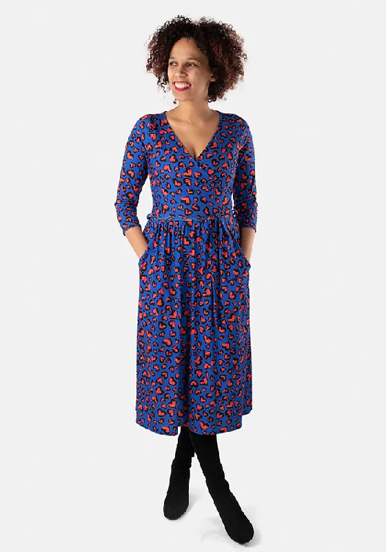 Valentino Blue Animal Heart Print Midi Dress