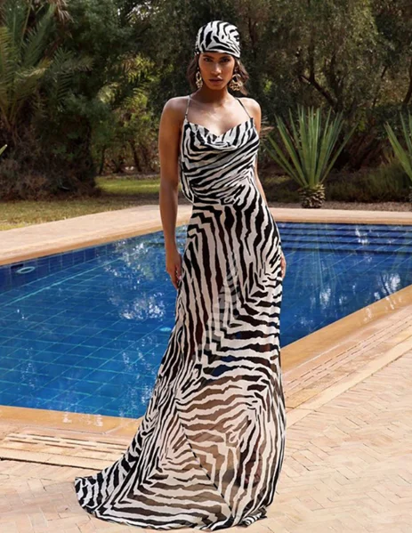 Elegant Beach Maxi Backless Sleeveless Zebra Sundress