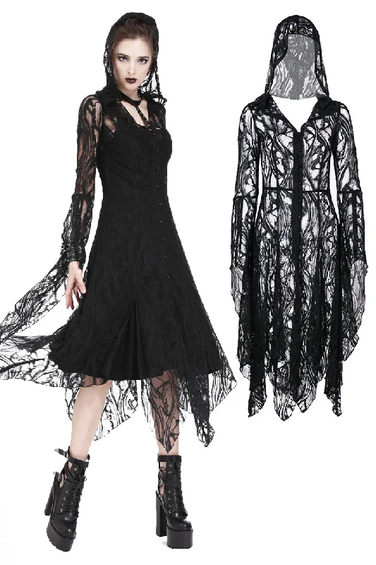 Gothic gorgeous lace long dress with horn cap and long row buttons DW173