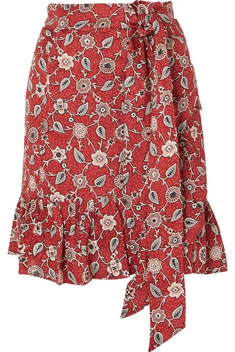 Tempster printed linen wrap mini skirt