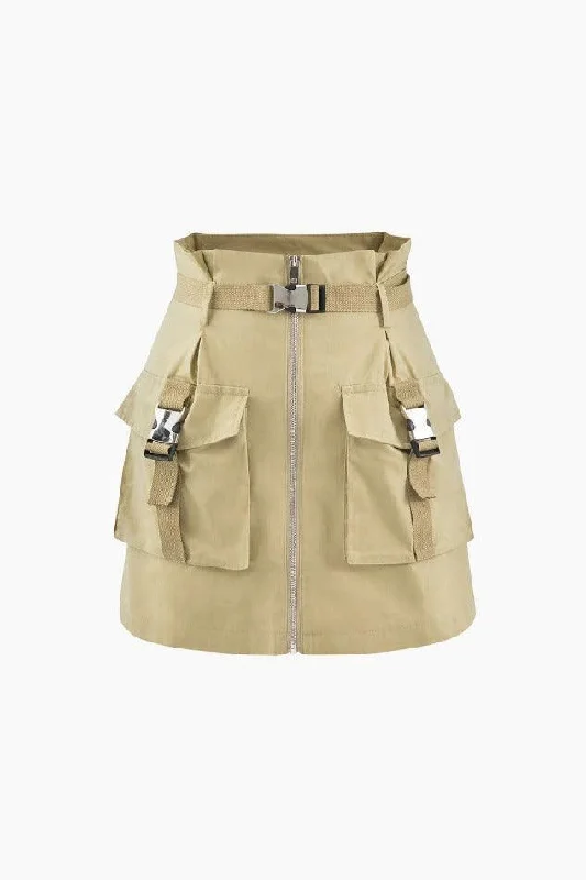 Buckle Waist Cargo Mini Skirt