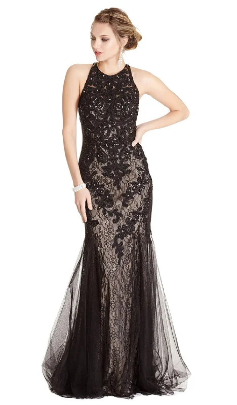 Aspeed Design - Jewel Embroidered Halter Trumpet Evening Dress