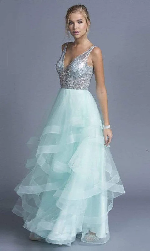 Aspeed Design - L1974 Embellished V Neck Tulle A-Line Gown