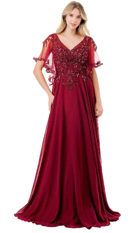 Aspeed Design M2911F - V-Neck Beaded Lace Evening Gown