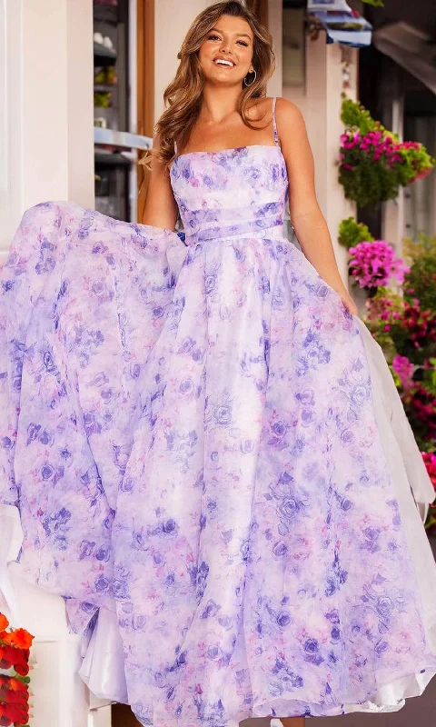 JVN by Jovani JVN38609 - Floral Print A-Line Prom Gown