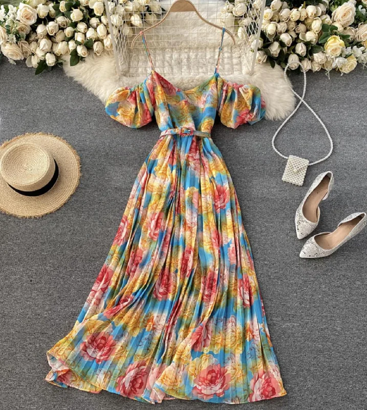 A line v neck floral dress fashion dress  770