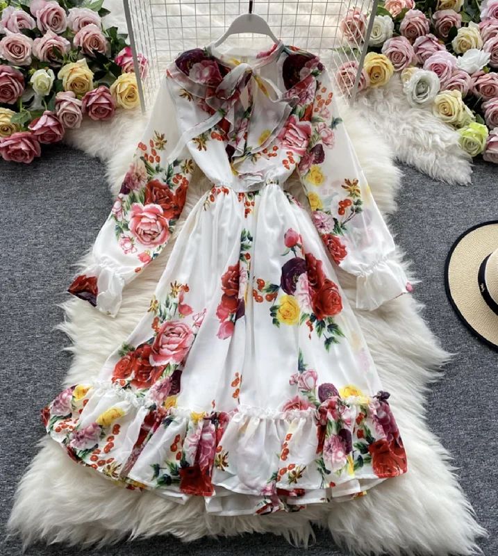 Stylish long sleeve floral dress  778