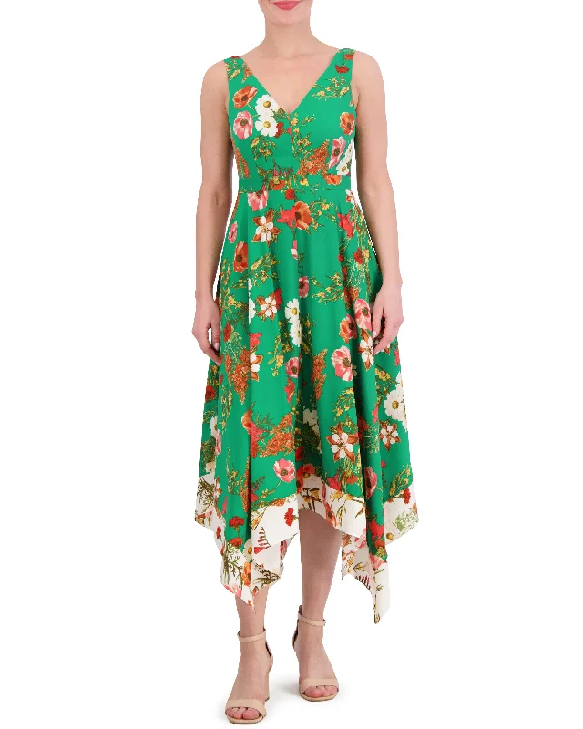 Floral-Print Handkerchief-Hem Dress