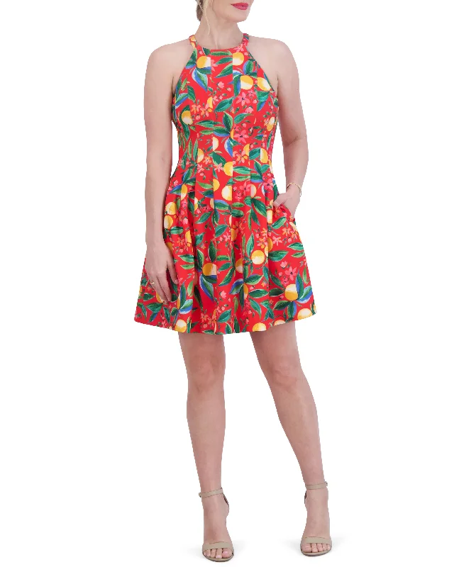 Petite Printed Cutout Halter Dress