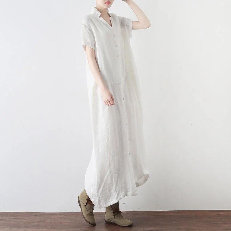 Women Loose Fitting Linen Cotton Dresses Irregular Summer Casual Irregular Women Dresses AMT96212