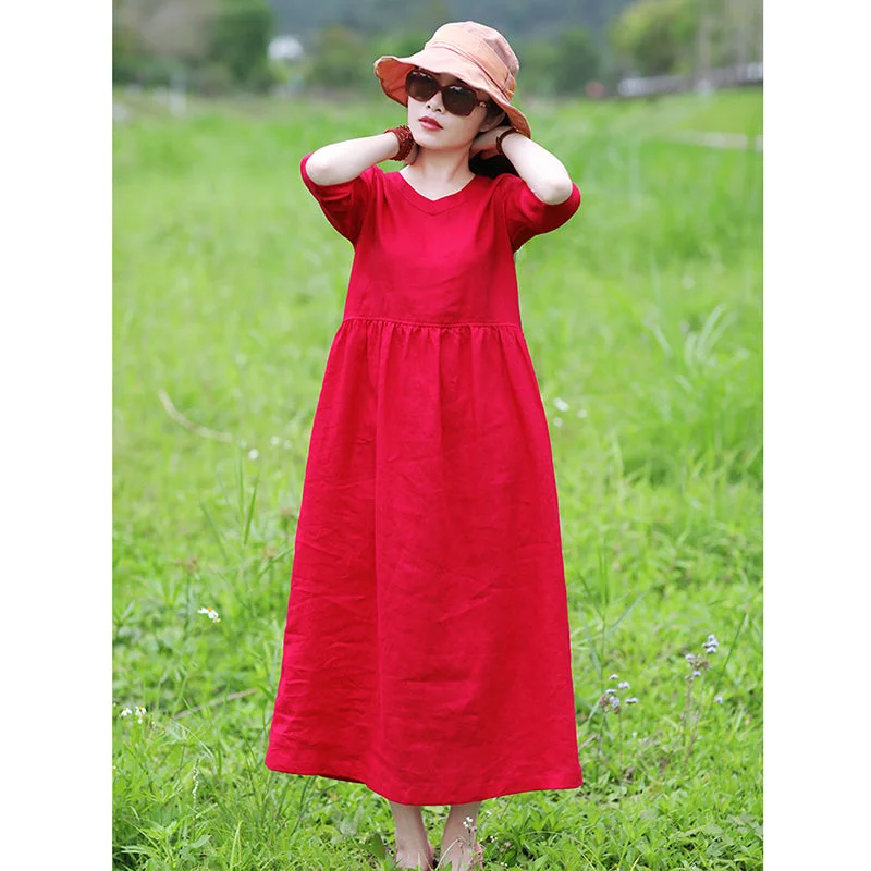 Red Women Dresses Linen Spring Summer Women Dresses SMM96204