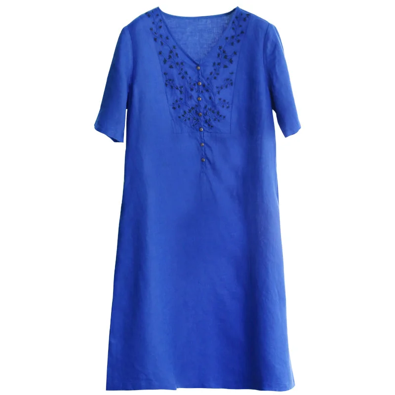 Navy Blue 100% Linen Women Dresses Spring Summer Women Dresses/6182