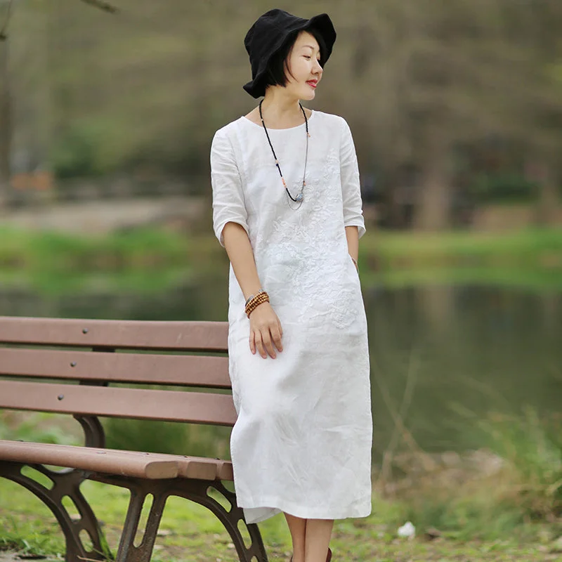 White Linen Women Dresses Spring Summer Women DressesWC961815