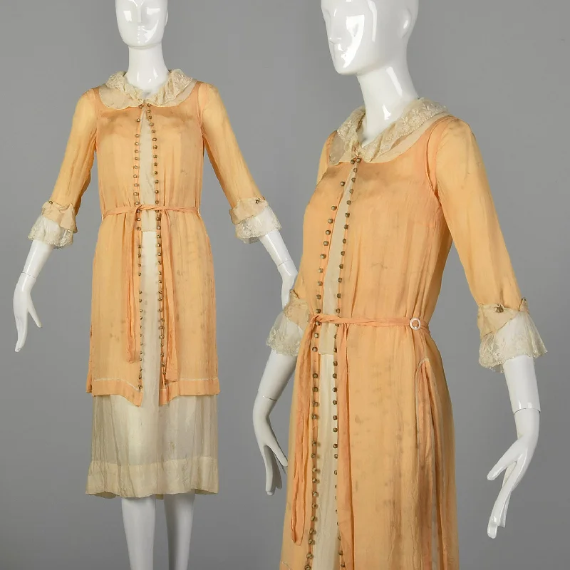 1910s Edwardian Coral and Ivory Day Dress