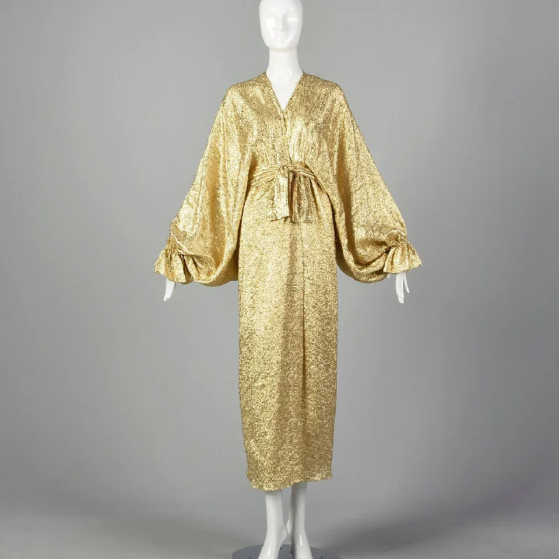 1970s Metallic Gold Evening Dress with Balloon Sleeves