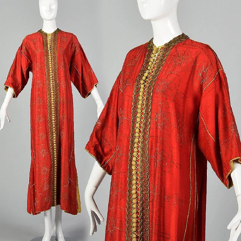 1970s Red Silk Dupioni Kaftan