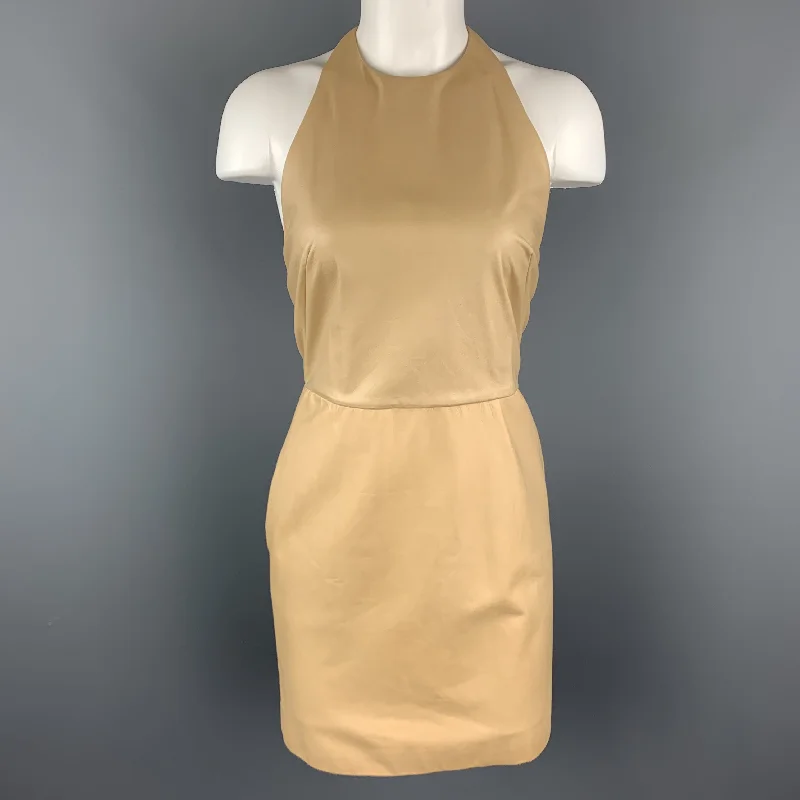 3.1 PHILLIP LIM Size 4 Camel Beige Leather Halter Dress