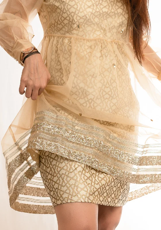 AARUNYA White Gold Benarasi Dress