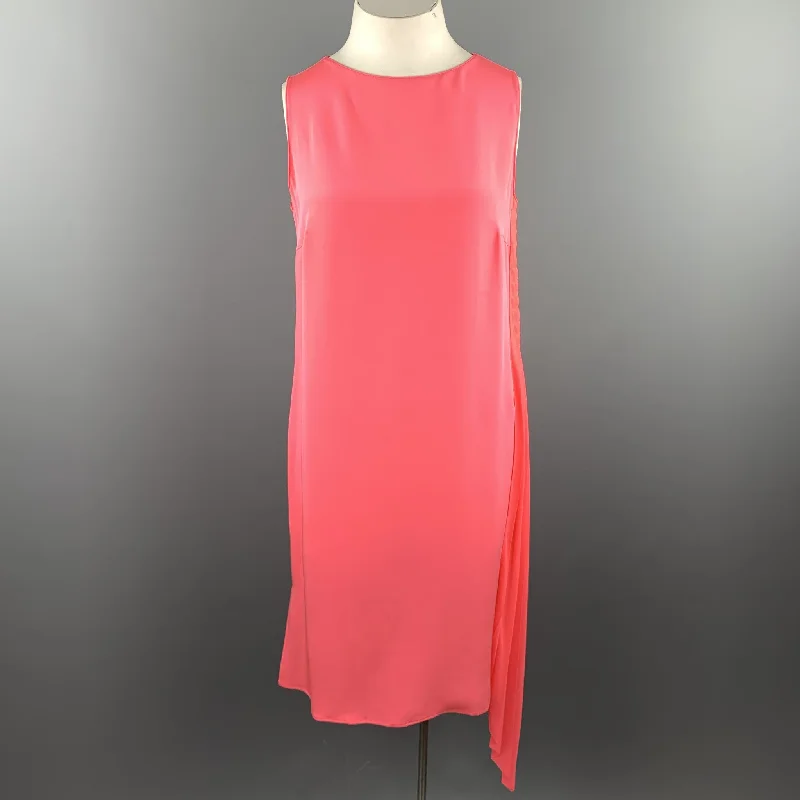 AKRIS Size 12 Pink Silk Chiffon Sleeveless Side Pleat Shift Dress