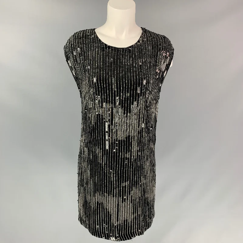 ALLSAINTS SPITALFIELDS Size 2 Black Viscose Beaded Sleeveless Dress