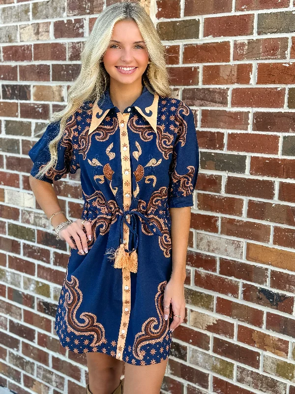 Celia Dress (Navy/Camel)