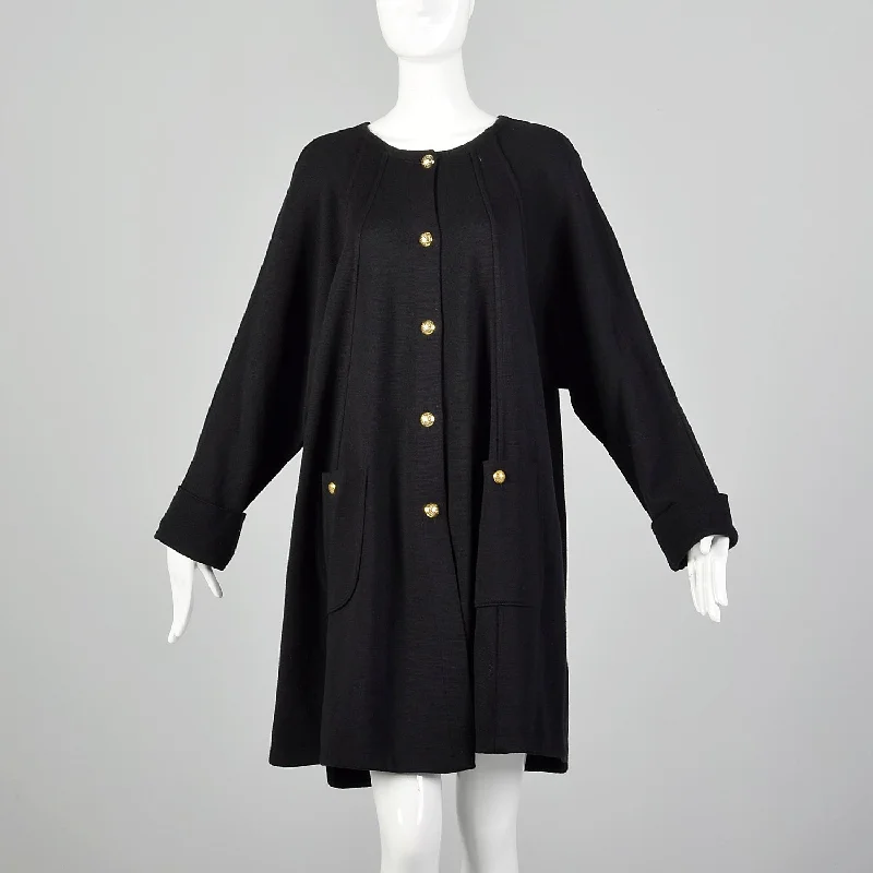 Arlette Nastat Black Oversized 1980s Knit Cardigan Dress