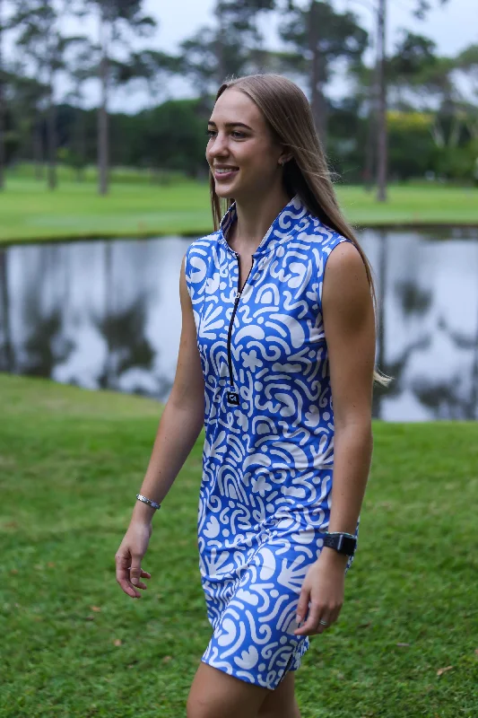 CA Funky Golf Dress | Blue & Beige Squiggles